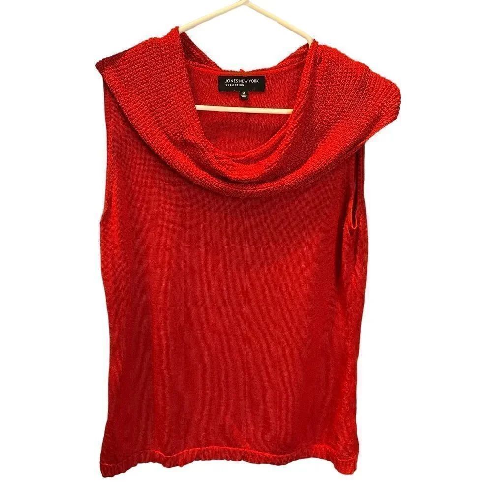 Jones New York Sleeveless Cowl Neck Sweater Bright Red Size Medium